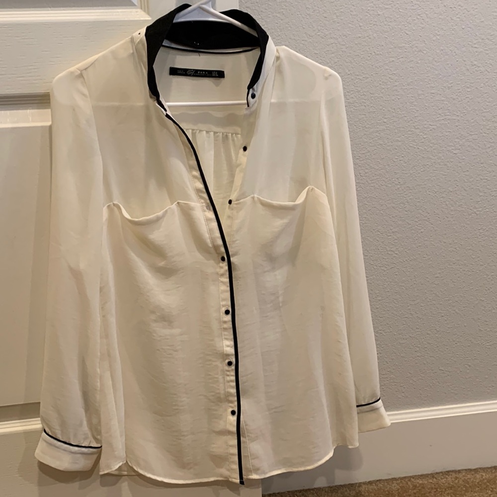Zara Sheer Cream Long Sleeve - Size Small